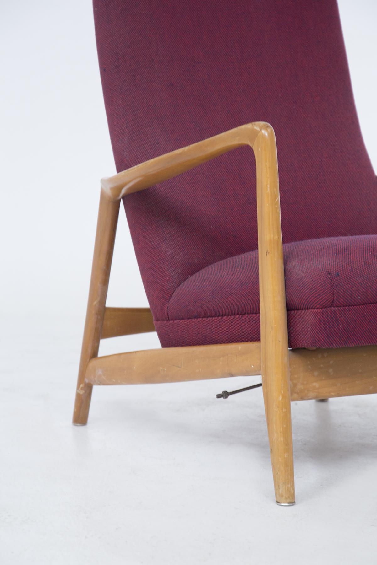 Italian Vintage Reclining Armchair in Wood Attr Giò Ponti For Sale