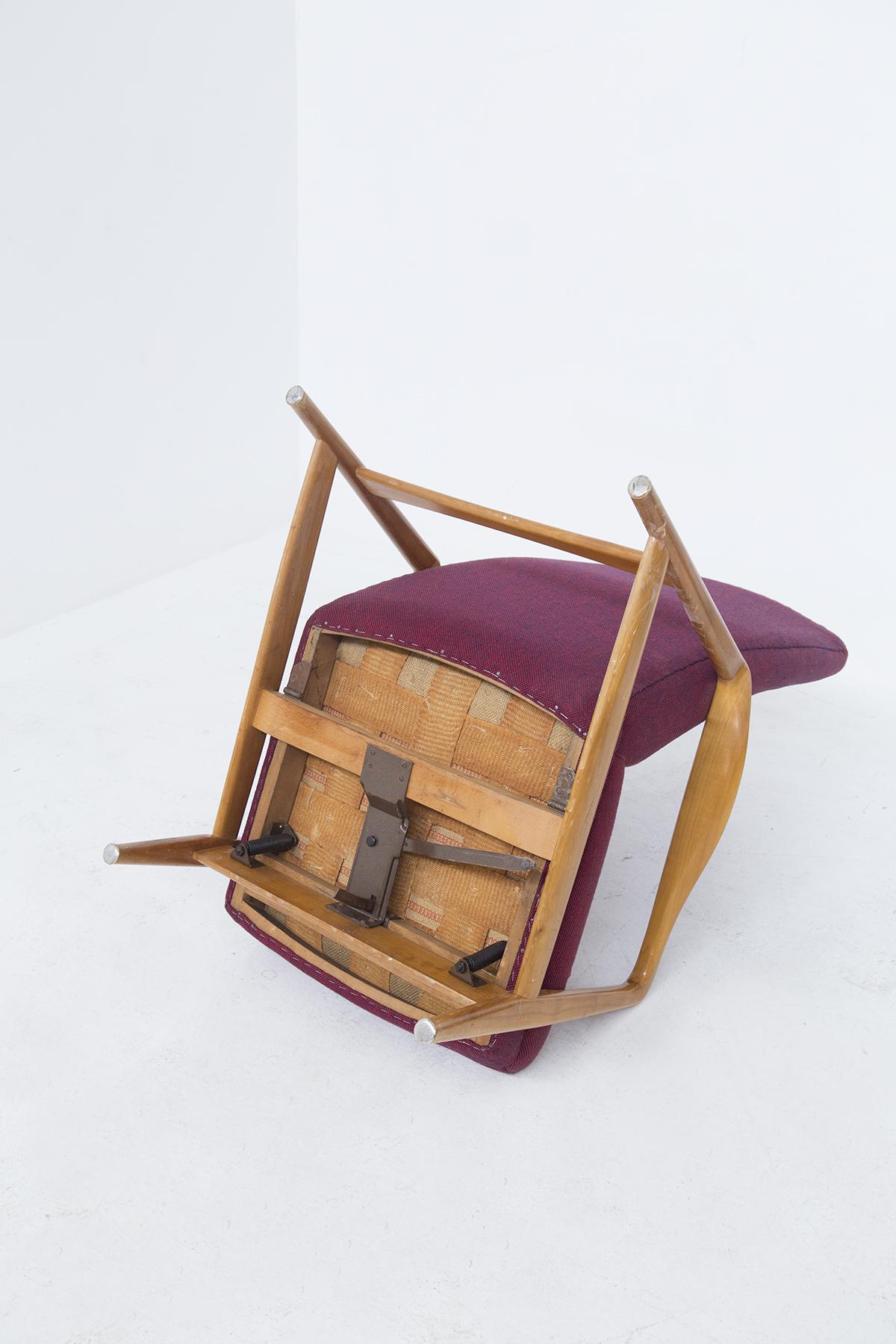 Mid-20th Century Vintage Reclining Armchair in Wood Attr Giò Ponti For Sale