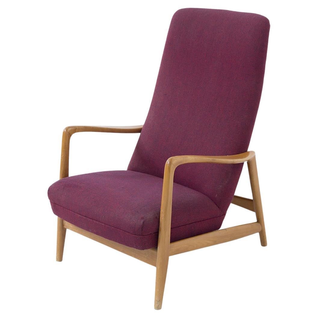 Vintage Reclining Armchair in Wood Attr Giò Ponti For Sale