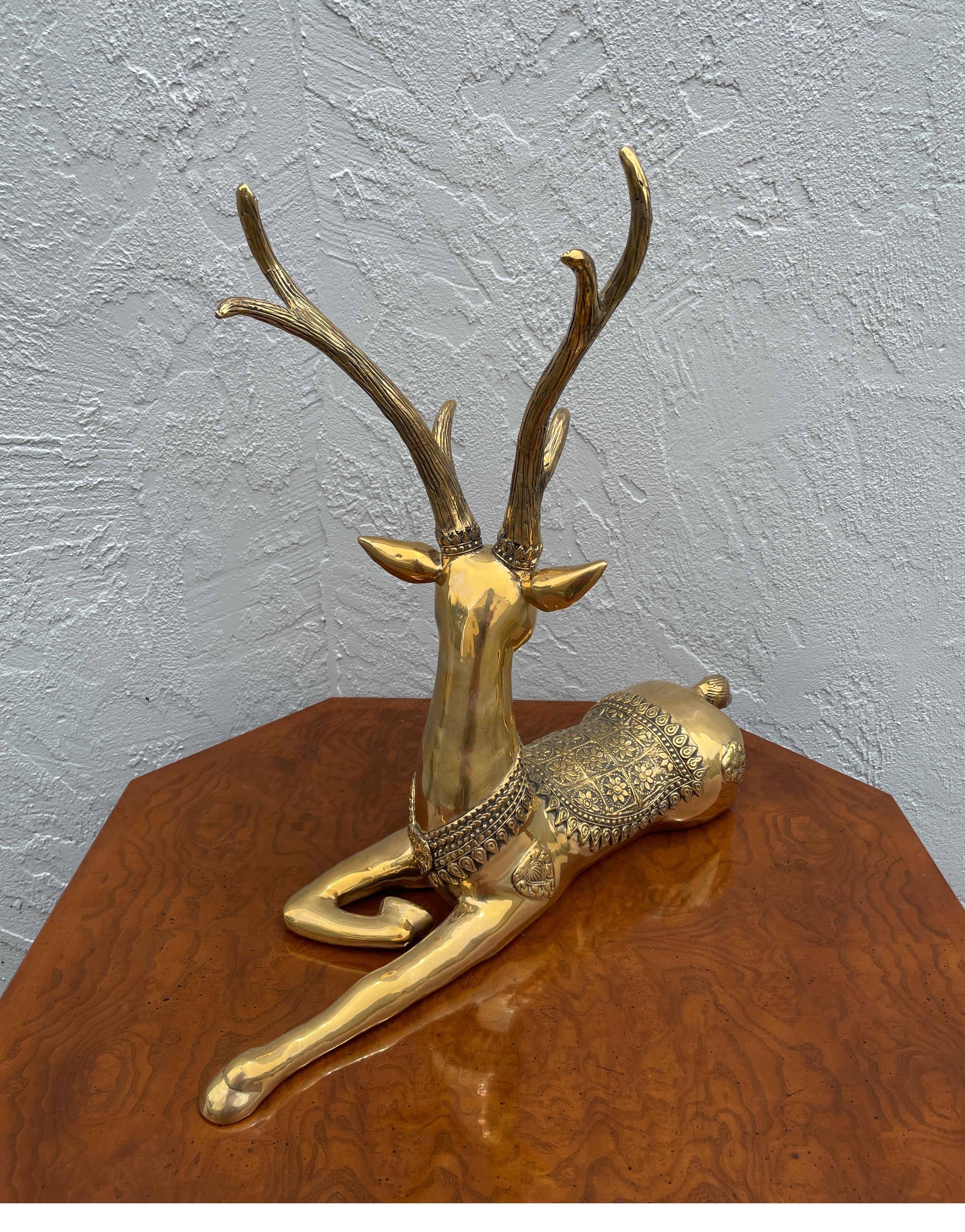 Vintage Reclining Brass Deer In Good Condition In West Palm Beach, FL