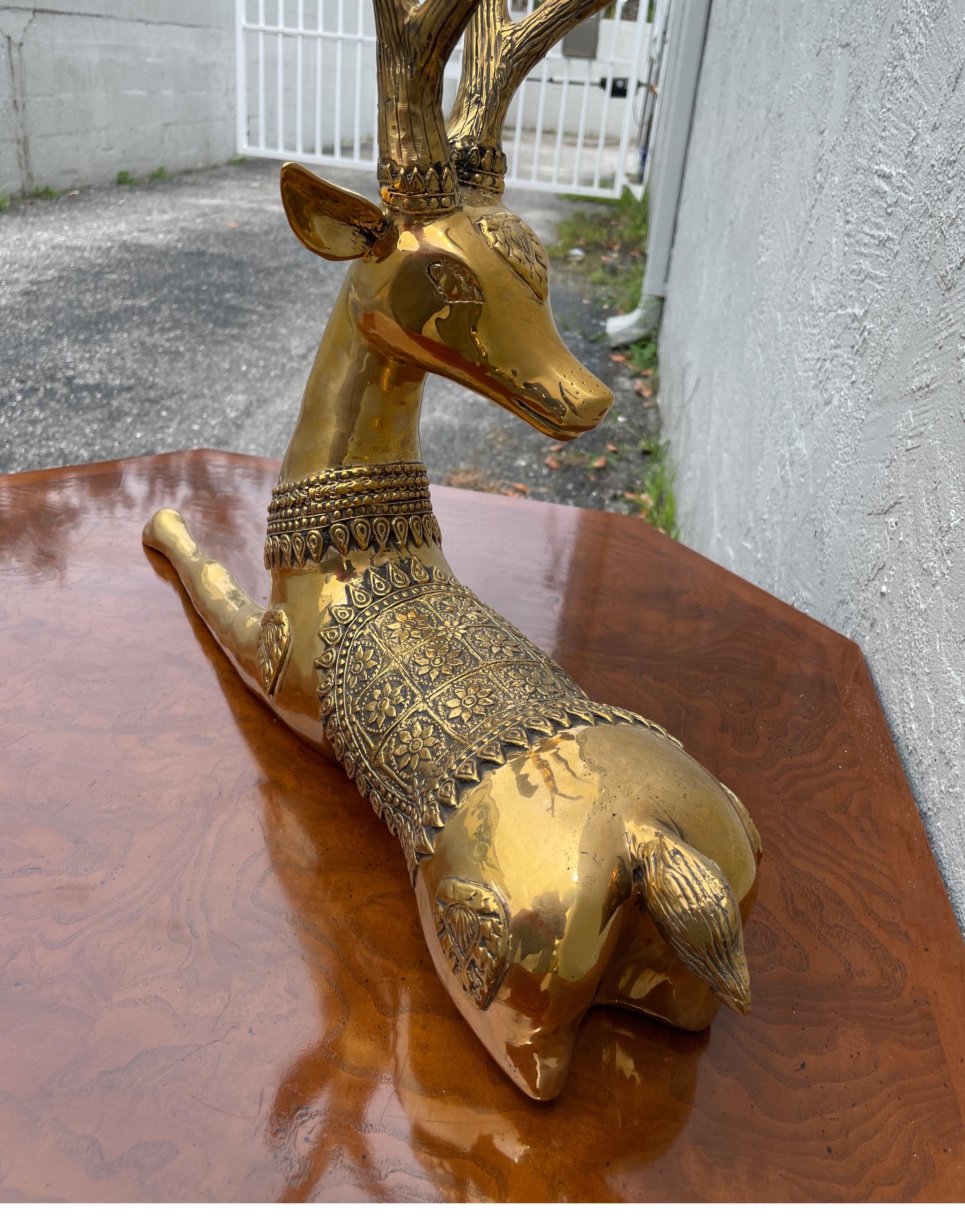 Vintage Reclining Brass Deer 1