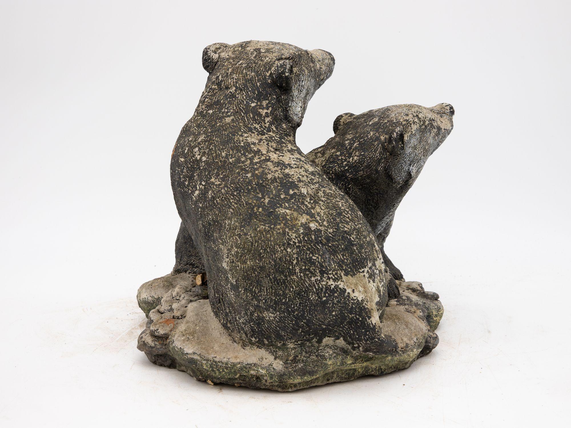 20th Century Vintage Reconstituted Stone Badger Family Garden Ornament For Sale