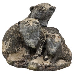Vintage Reconstituted Stone Badger Family Garden Ornament