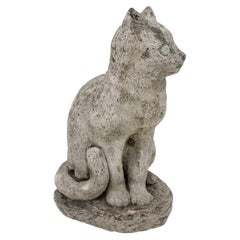 Vintage Reconstituted Stone Cat Garden Statue, English 1970s