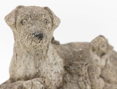 Vintage Reconstituted Stone Dog with Four Puppies, English Mid 20th C.