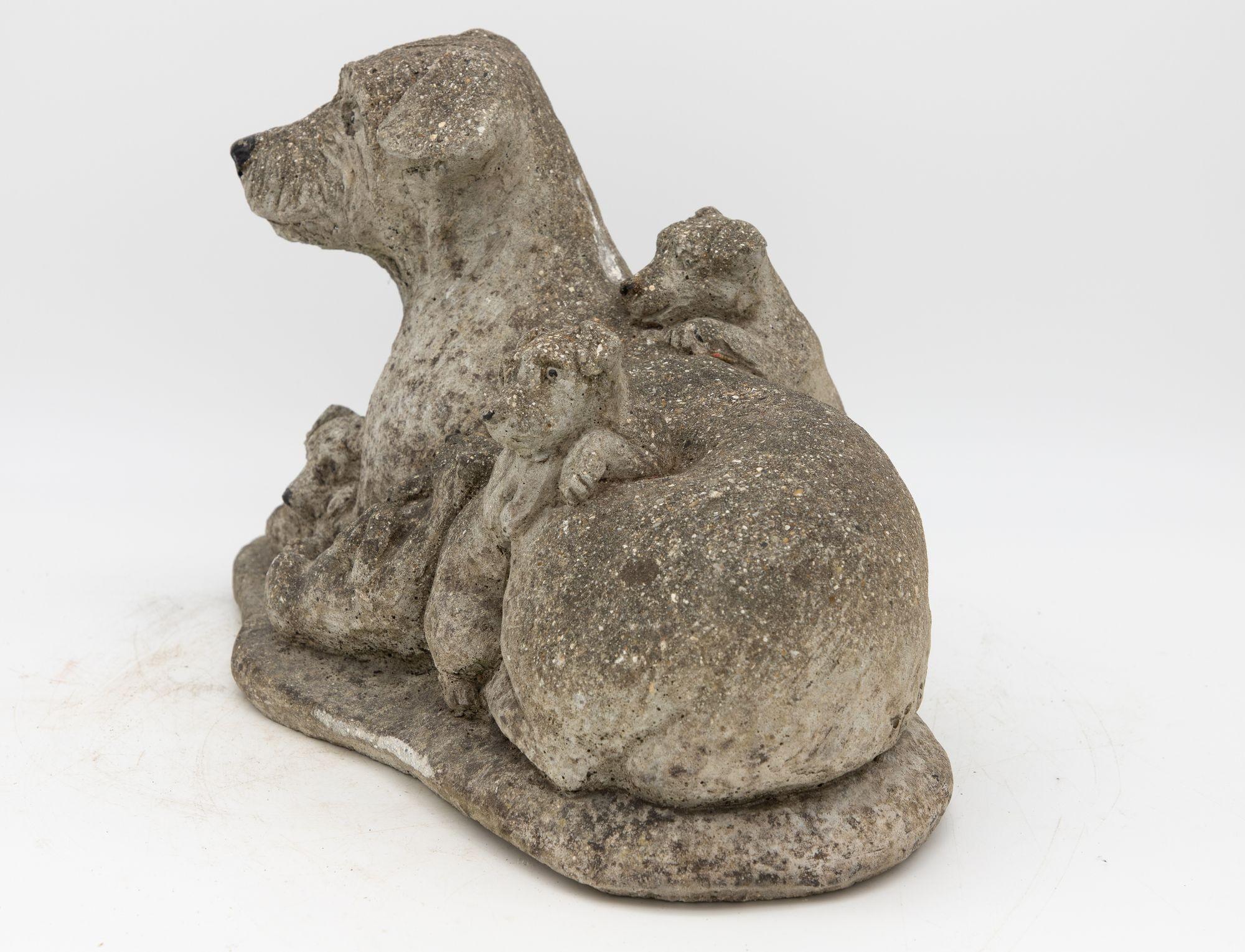 Vintage Reconstituted Stone Dog with Four Puppies, English Mid 20th C. For Sale 1
