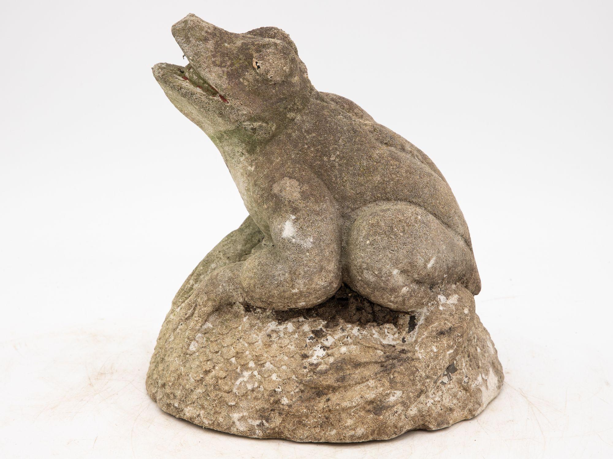 French Vintage Reconstituted Stone Frog Fountain Garden Ornament For Sale