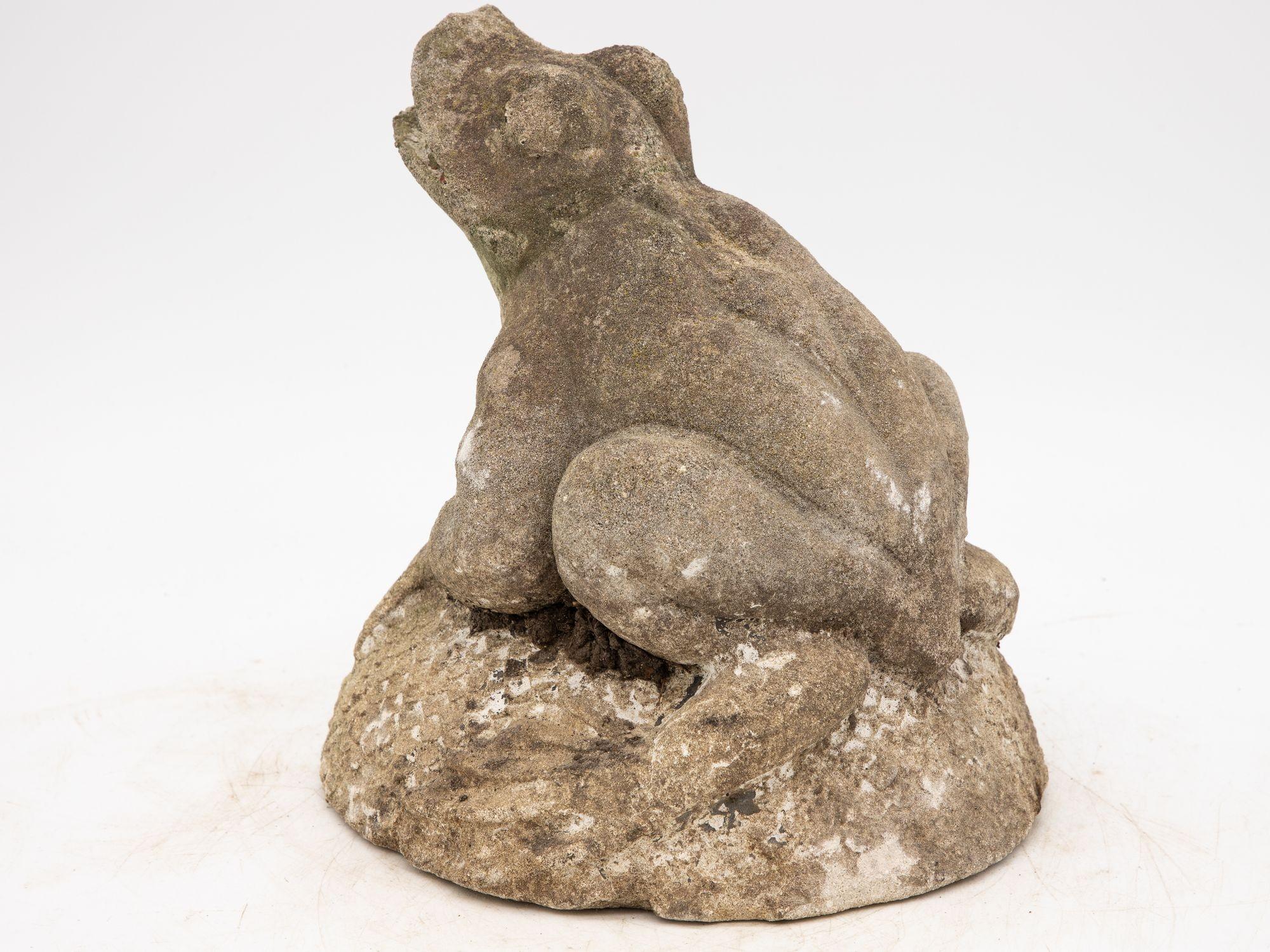 Vintage Reconstituted Stone Frog Fountain Garden Ornament In Good Condition For Sale In South Salem, NY