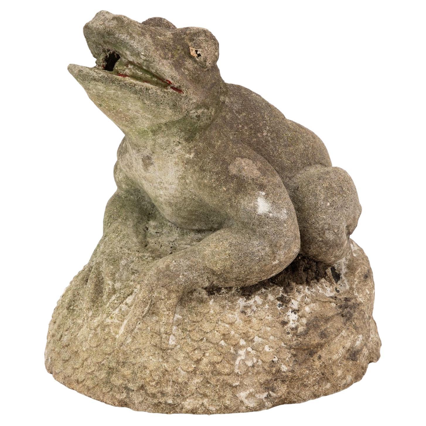 Vintage Reconstituted Stone Frog Fountain Garden Ornament For Sale