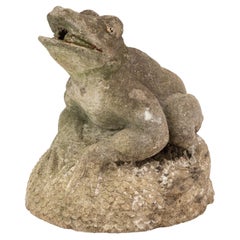 Vintage reconstituted Frosch-Brunnen-Gartenornament aus Stein