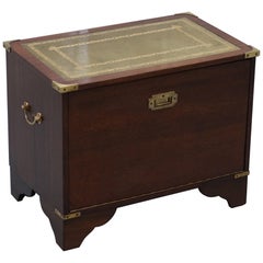 Vintage Record Storage Chest Coffee Table Box Green Leather Military Campaign