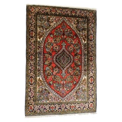 Vintage Rectangle Medium Sized Silk Persian Area Rug Carpet