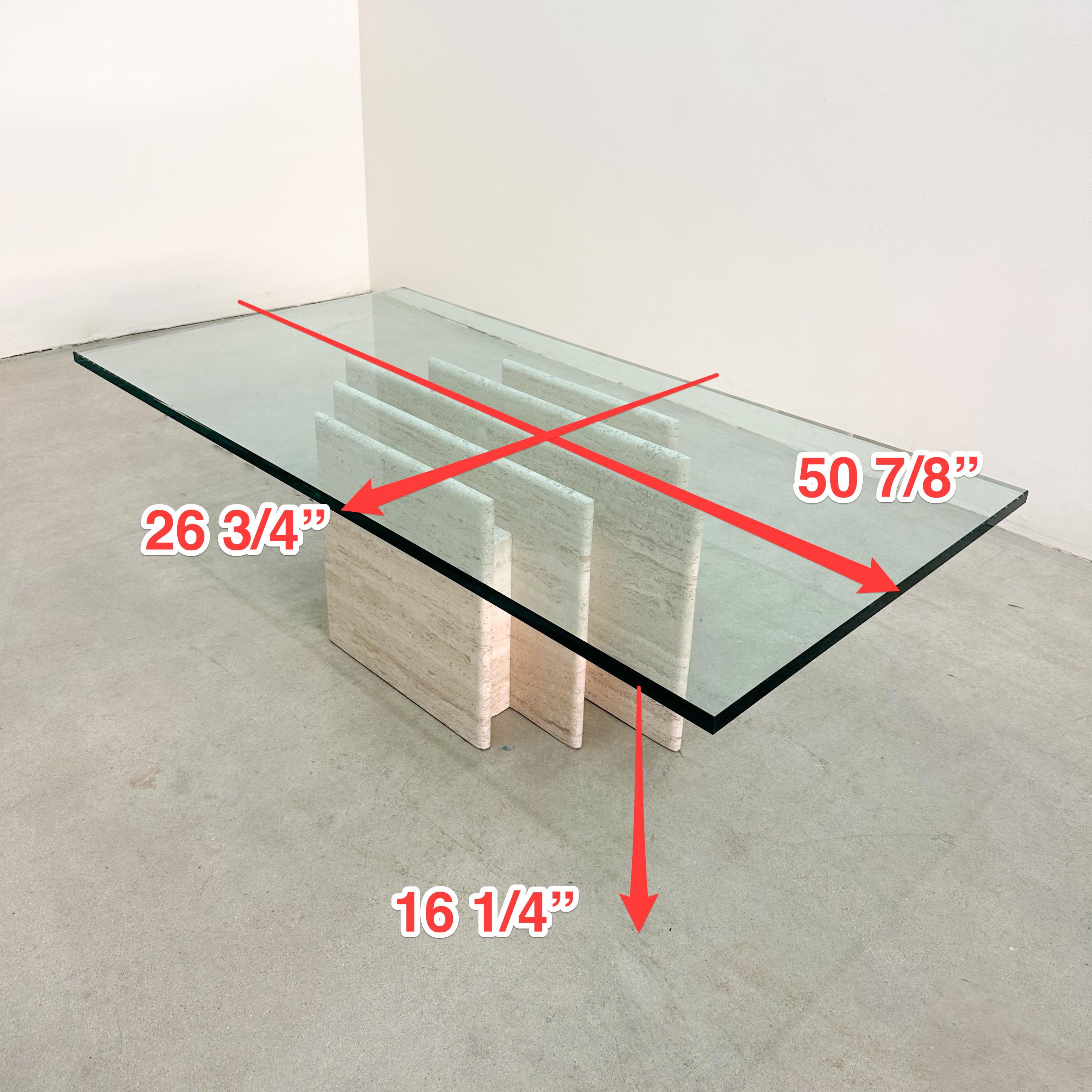 Vintage Mid-Century Modern Rectangular Travertine Base Coffee Table Glass Top For Sale 6