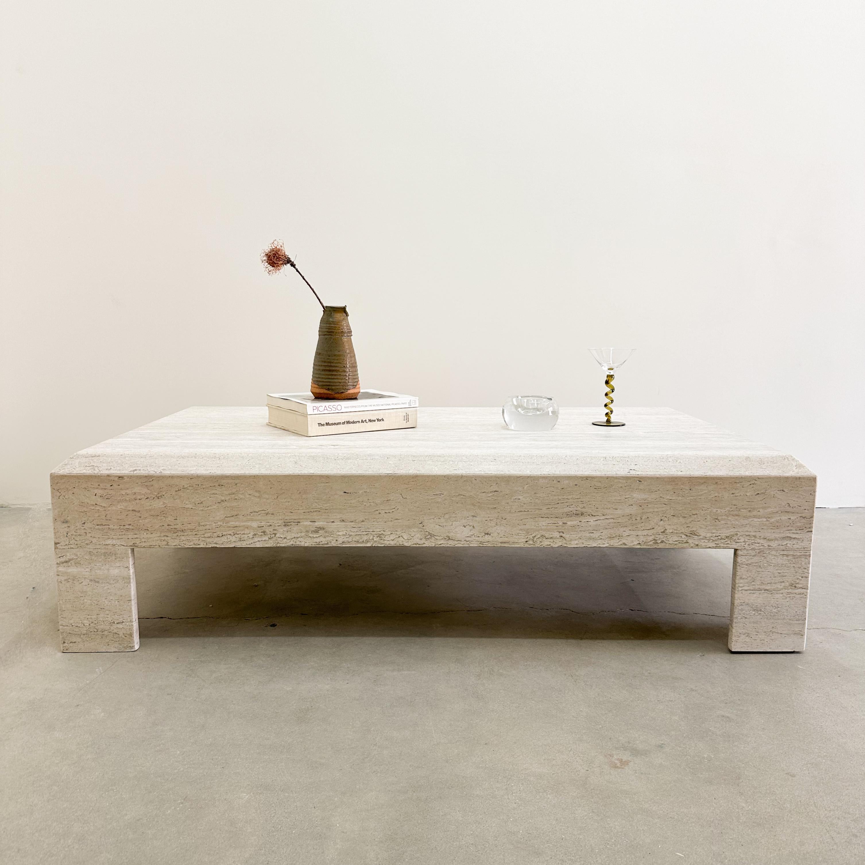 Vintage Light Cream Rectangle Travertine Coffee Table.

The table is made out of travertine / honed and has no shine. 

Color: Natural, light cream travertine with taupe. 

Measurements: 
length: 60