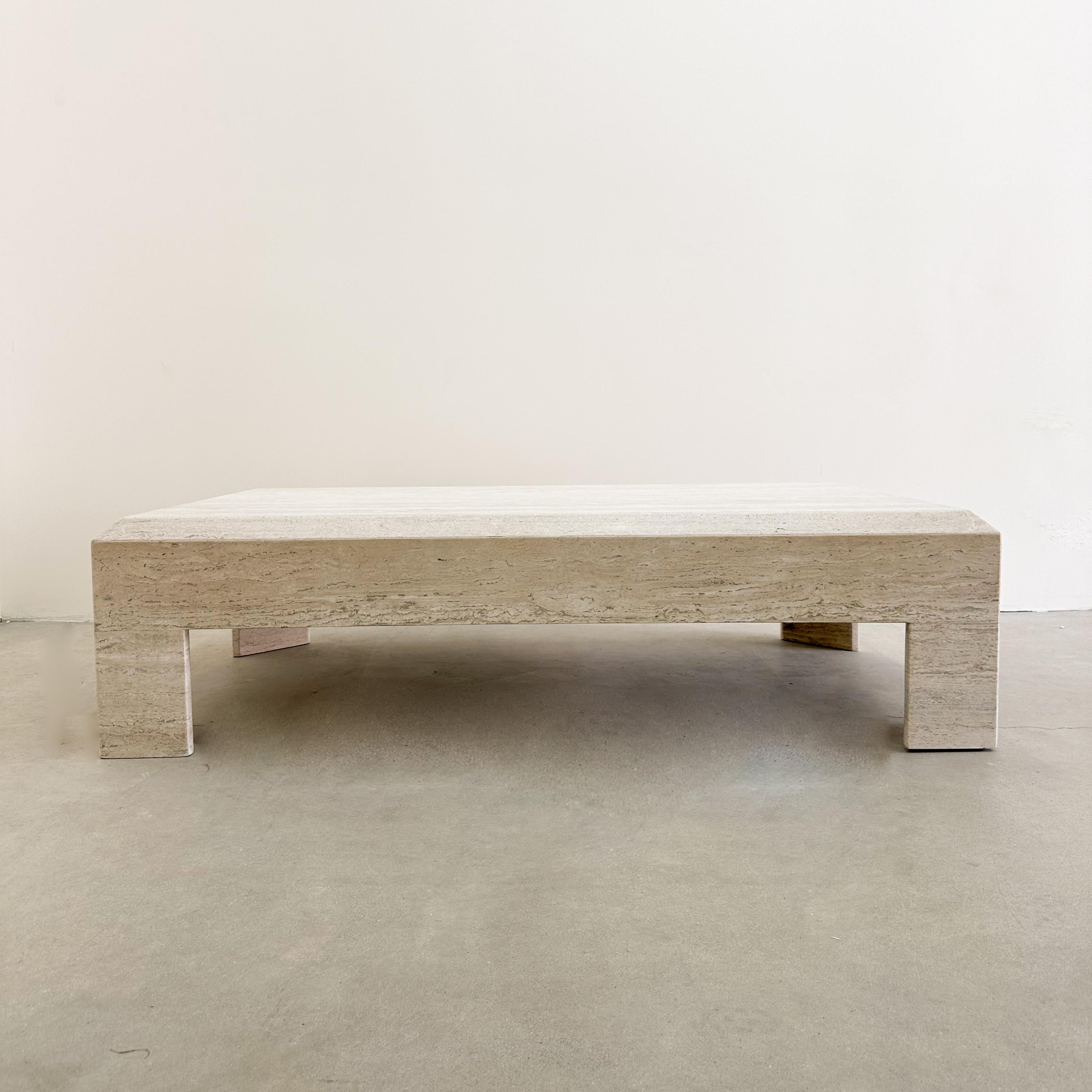 Post-Modern Vintage Rectangle Travertine Stone Coffee Table Marble Postmodern MCM 70s 80s