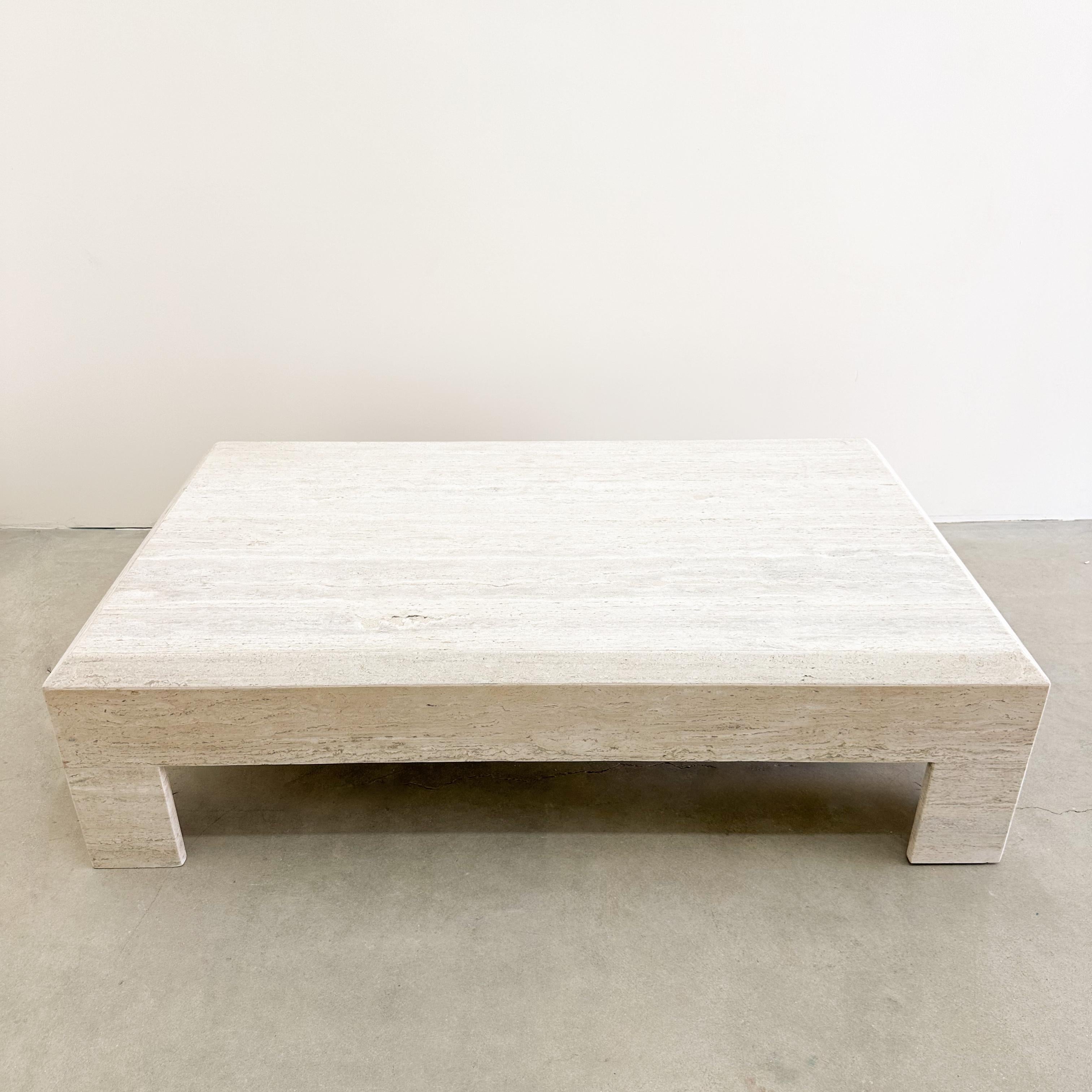Vintage Rectangle Travertine Stone Coffee Table Marble Postmodern MCM 70s 80s In Good Condition In Palm Desert, CA