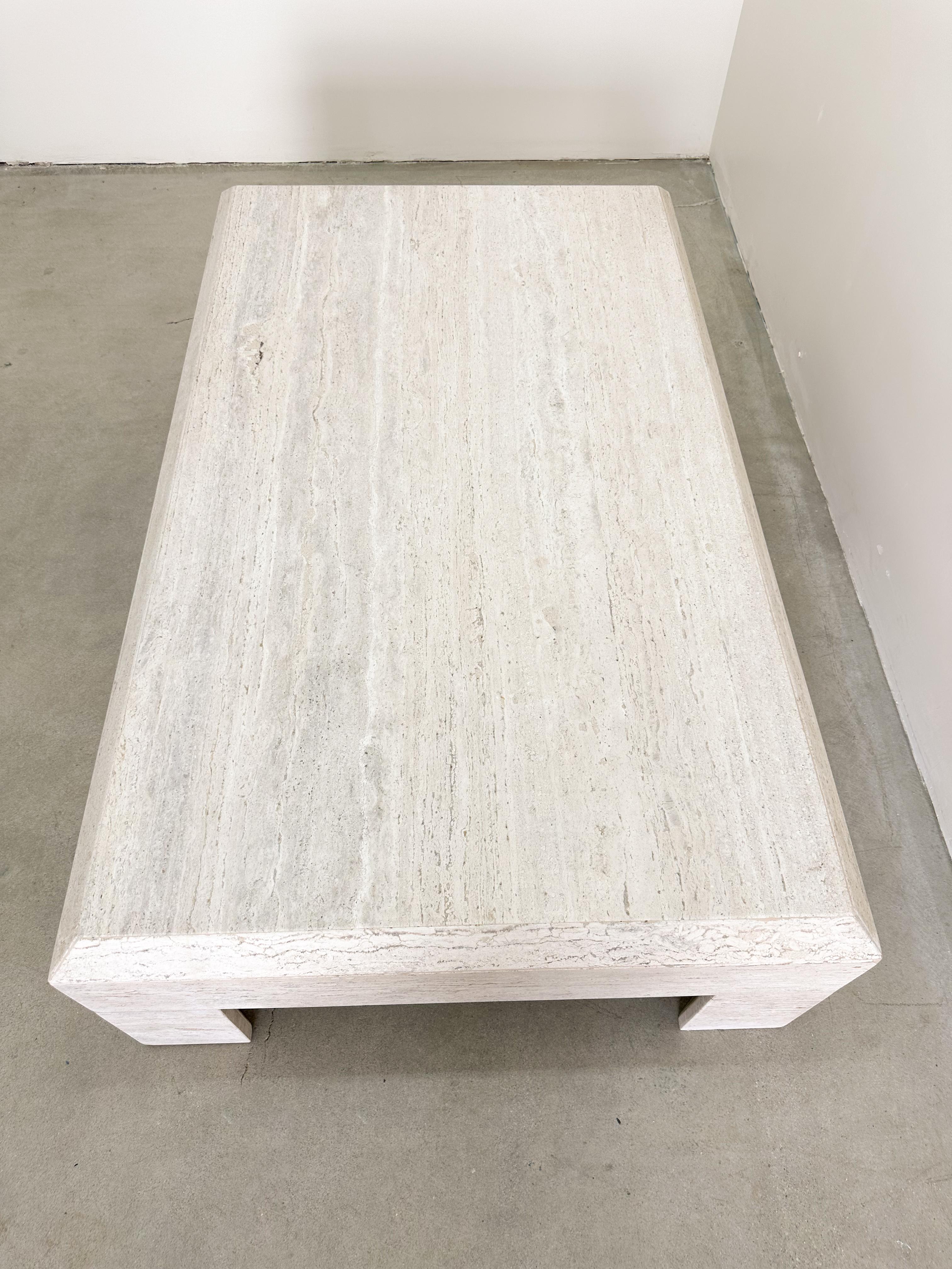 Late 20th Century Vintage Rectangle Travertine Stone Coffee Table Marble Postmodern MCM 70s 80s