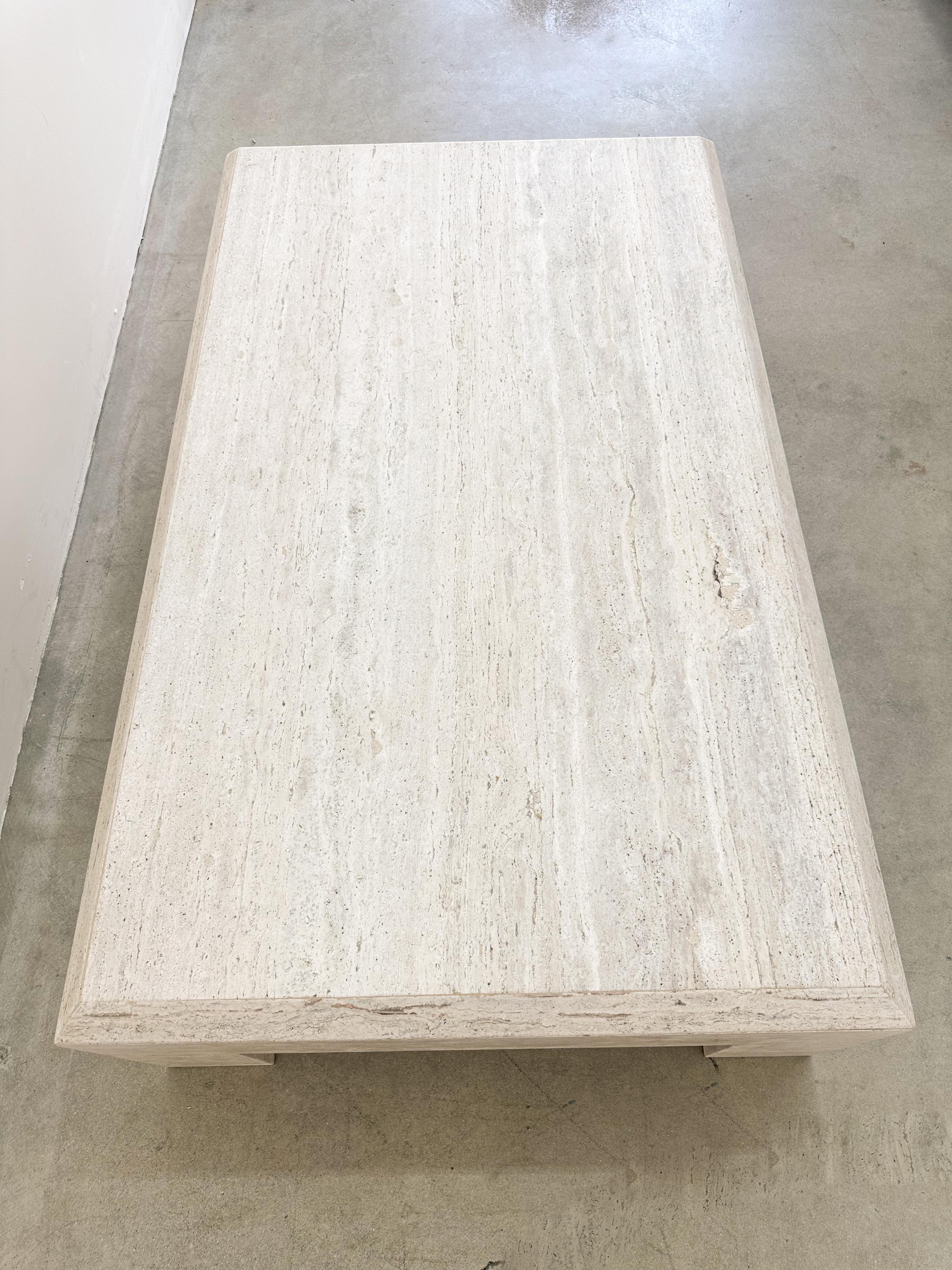 Vintage Rectangle Travertine Stone Coffee Table Marble Postmodern MCM 70s 80s 1
