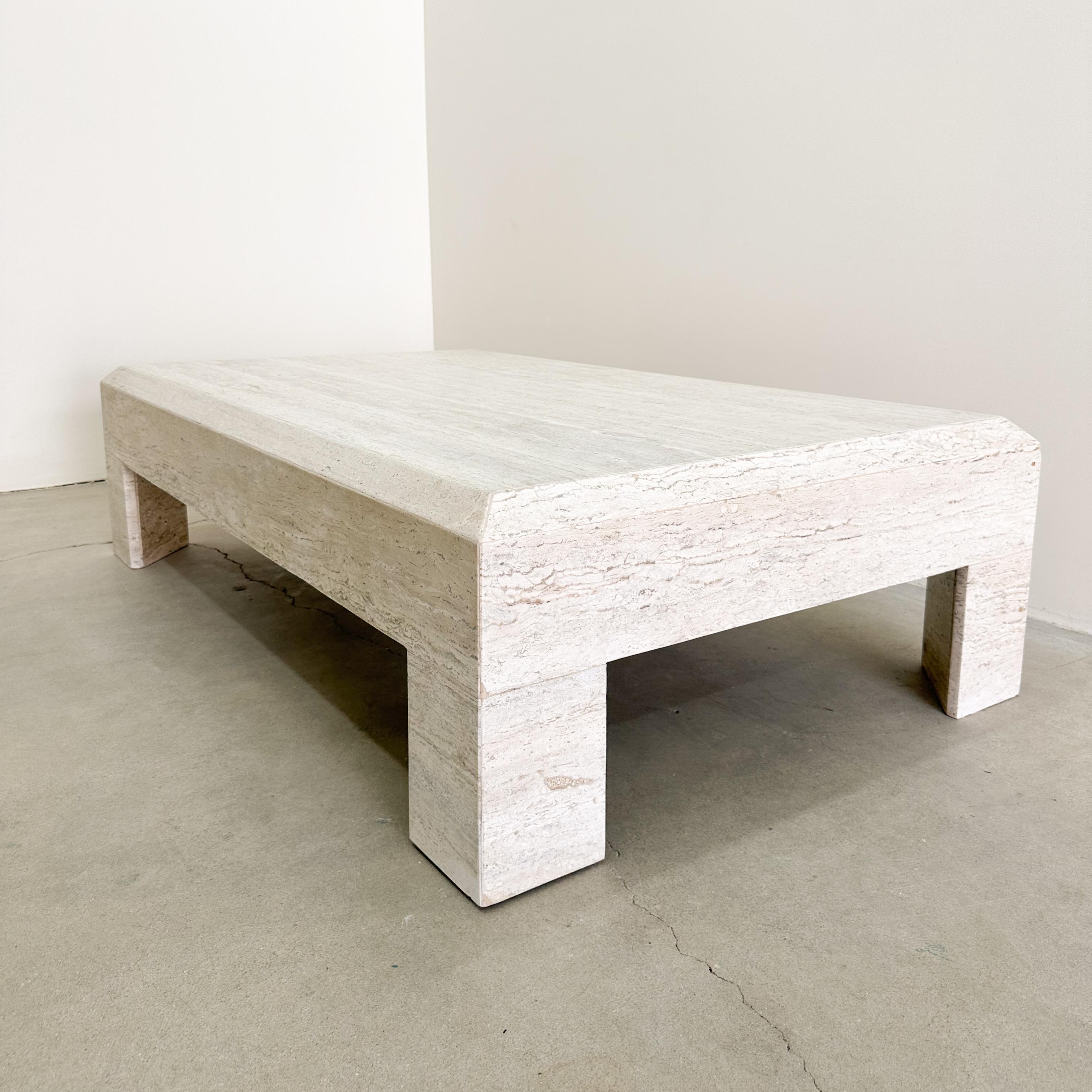 Vintage Rectangle Travertine Stone Coffee Table Marble Postmodern MCM 70s 80s 2