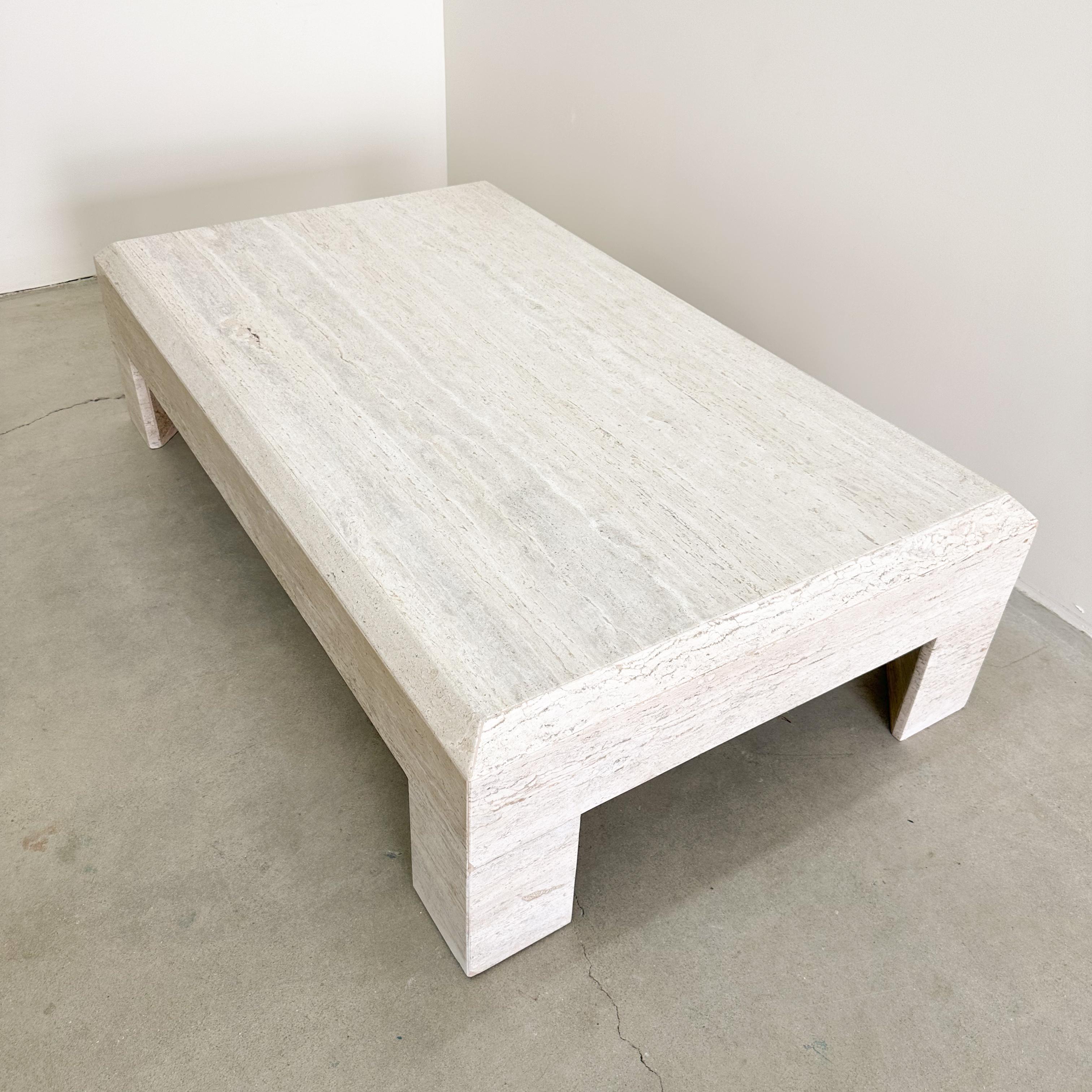 Vintage Rectangle Travertine Stone Coffee Table Marble Postmodern MCM 70s 80s 3