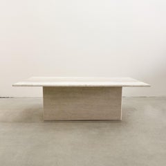 Vintage Rectangle Travertine Stone Coffee Table Marble Postmodern MCM Retro