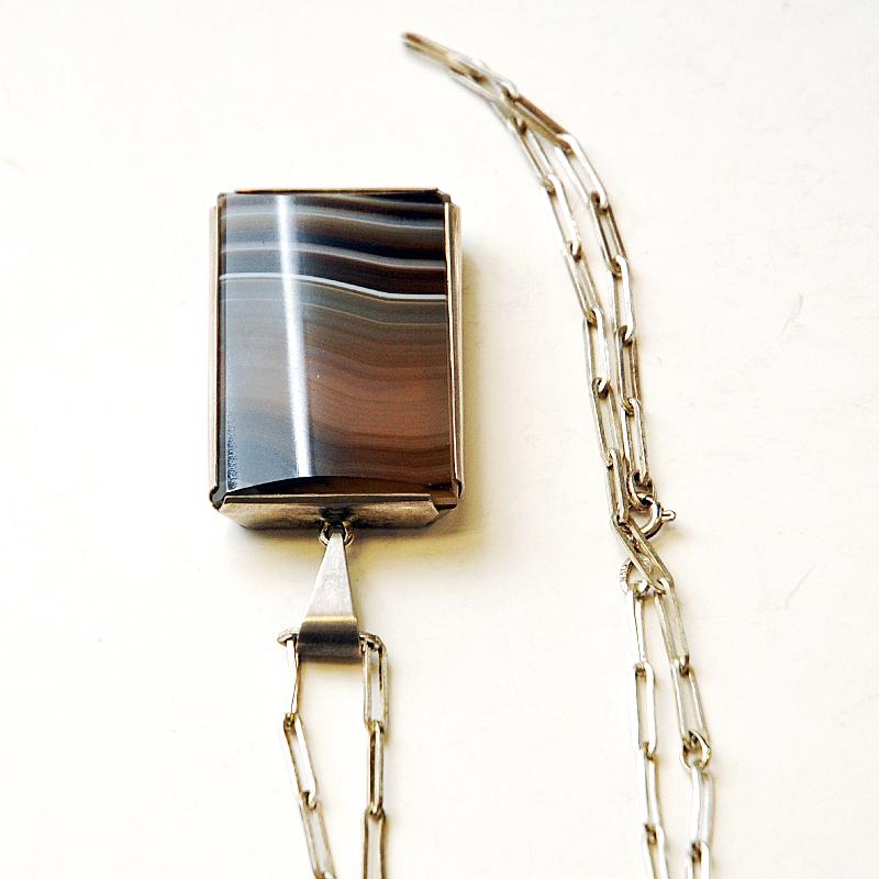 Vintage rectangular agate stone necklace Sweden 1970s In Good Condition In Stokholm, SE