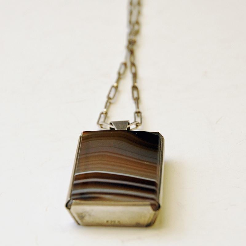 Vintage Rectangular Agate Stone Necklace, Sweden, 1970s In Good Condition In Stockholm, SE