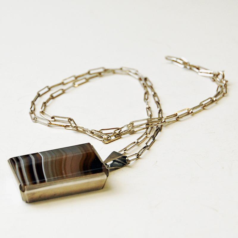 Late 20th Century Vintage Rectangular Agate Stone Necklace, Sweden, 1970s