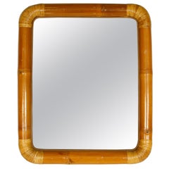Vintage Rectangular Bamboo and Rattan Mirror