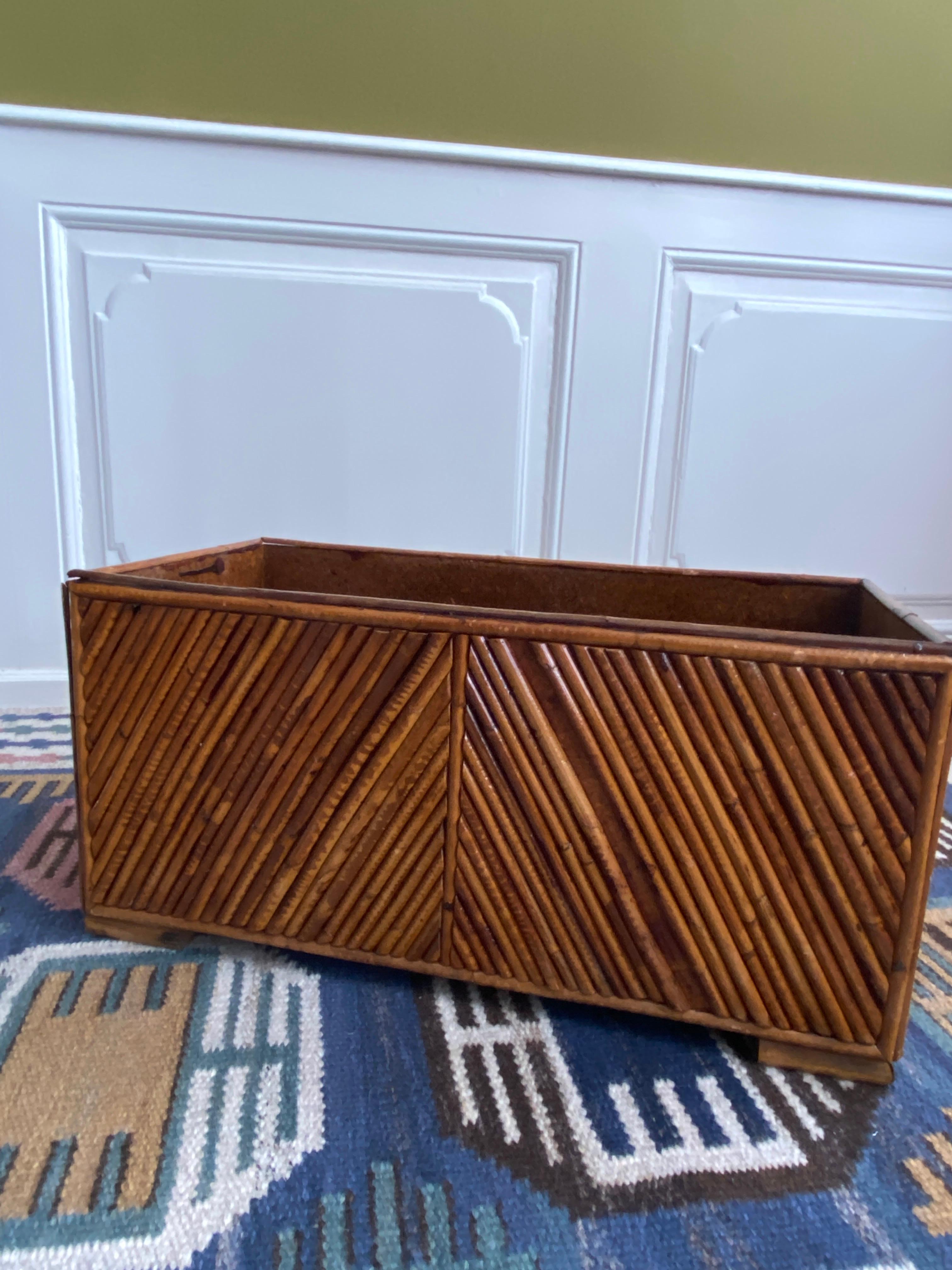 Mid-20th Century Vintage Rectangular Bamboo Flower Planter, Italy, 1950s For Sale