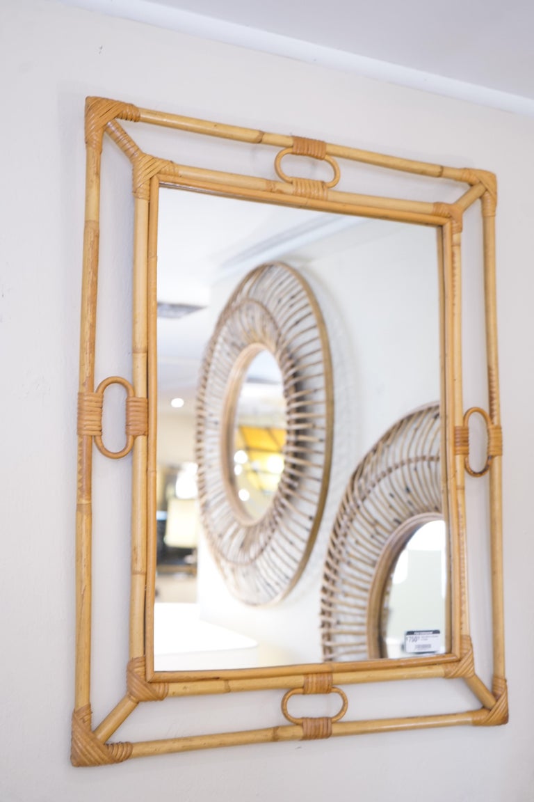 Vintage Rectangular Bamboo Mirror For Sale at 1stDibs
