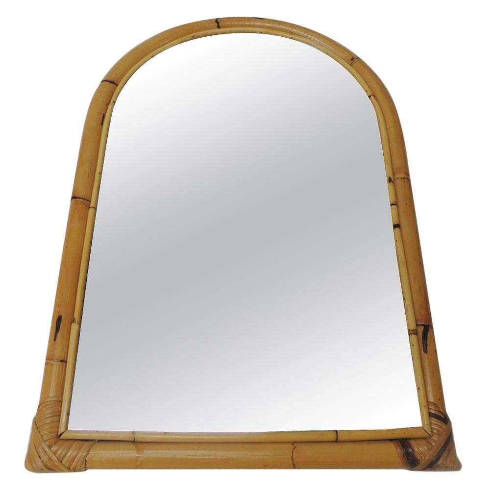 Vintage Rectangular Oval Top Bamboo Mirror