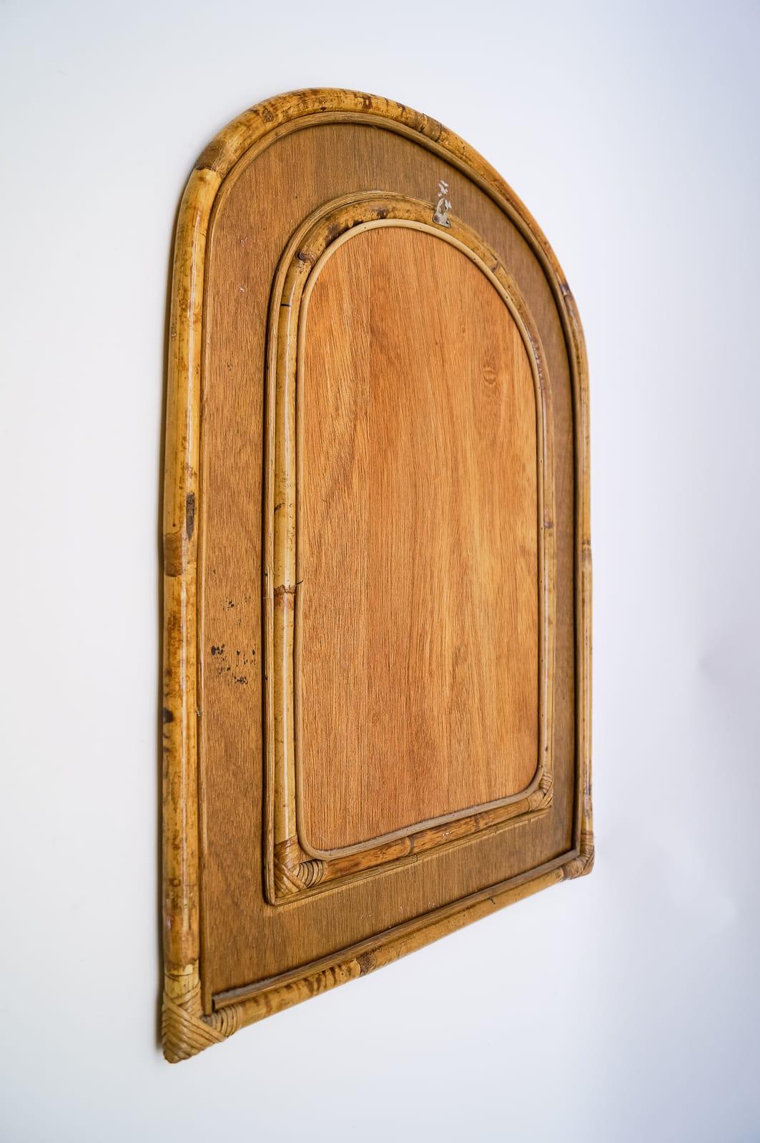 Vintage Rectangular Bamboo Mirror with Rounded Top 1