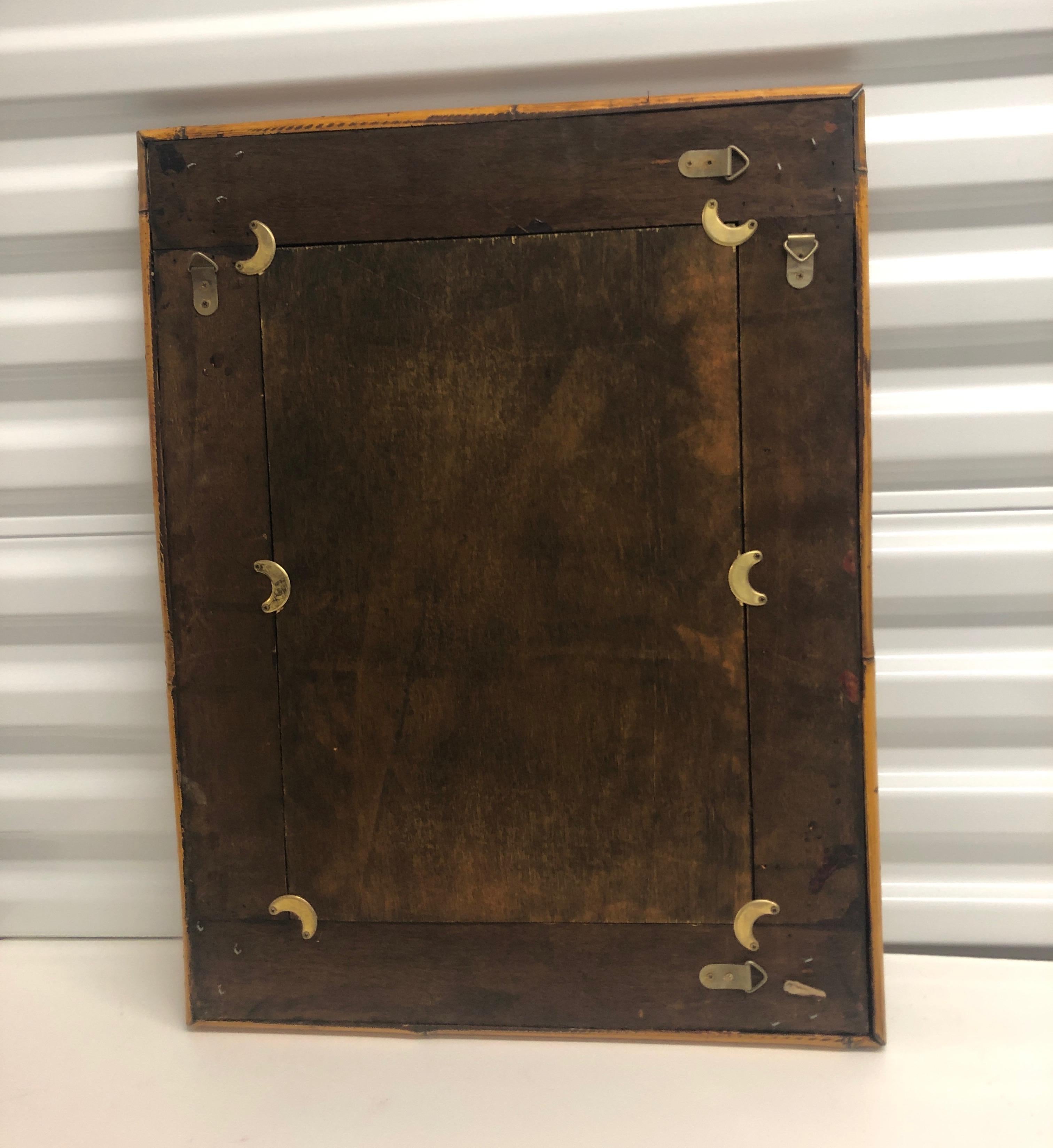 Fait main Vieux miroir rectangulaire en bambou avec bordure en forme de treillis