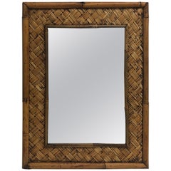 Vintage Rectangular Bamboo Mirror with Trellis Pattern Border