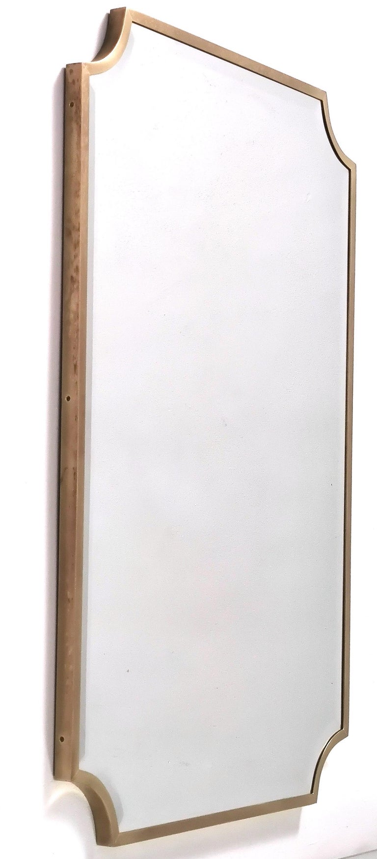 Vintage Rectangular Beveled Glass Wall Mirror with Brass Frame, Italy