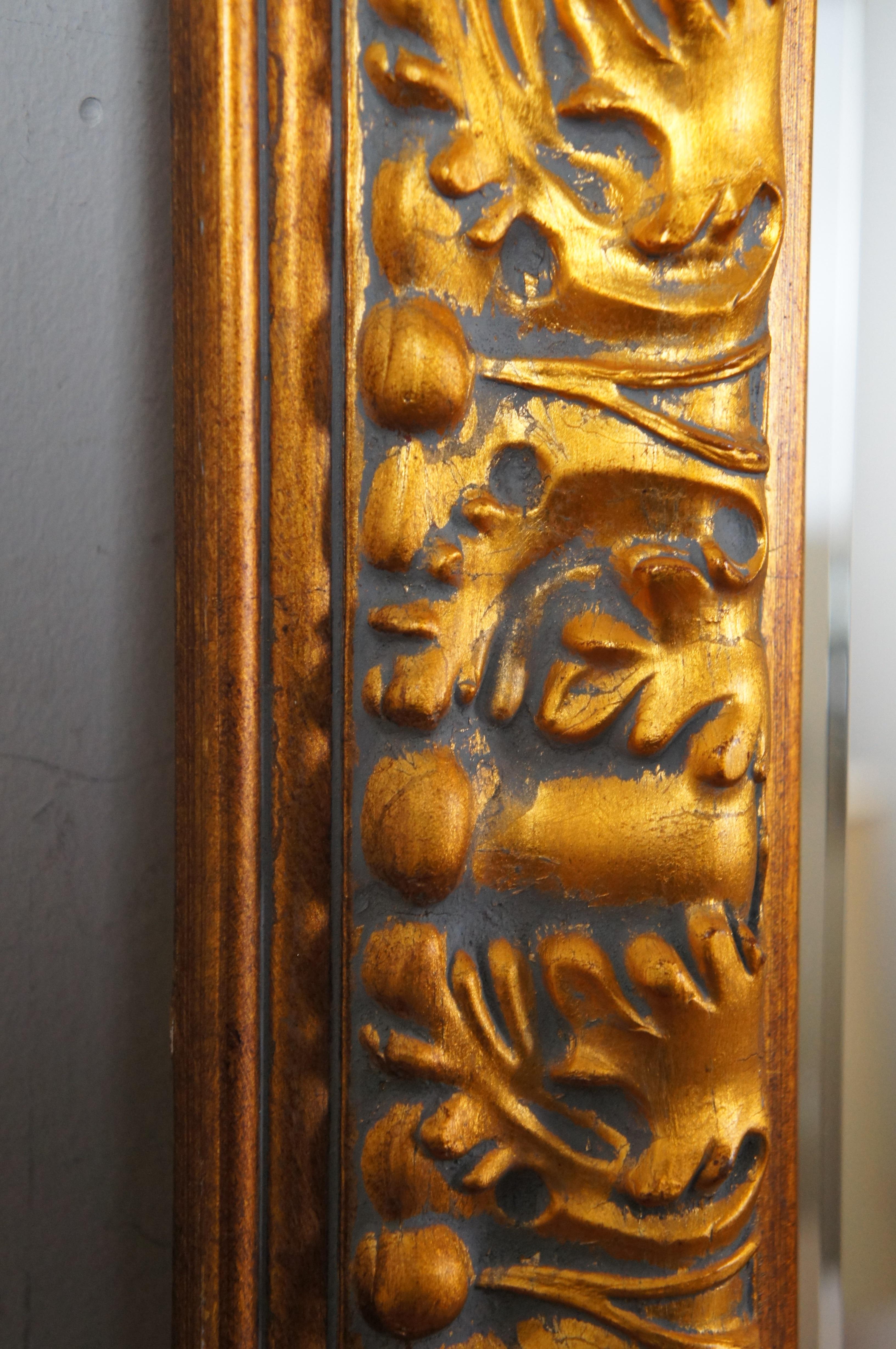 Vintage Rectangular Beveled Gold Gilded Oak Leaves Wall Mirror 26