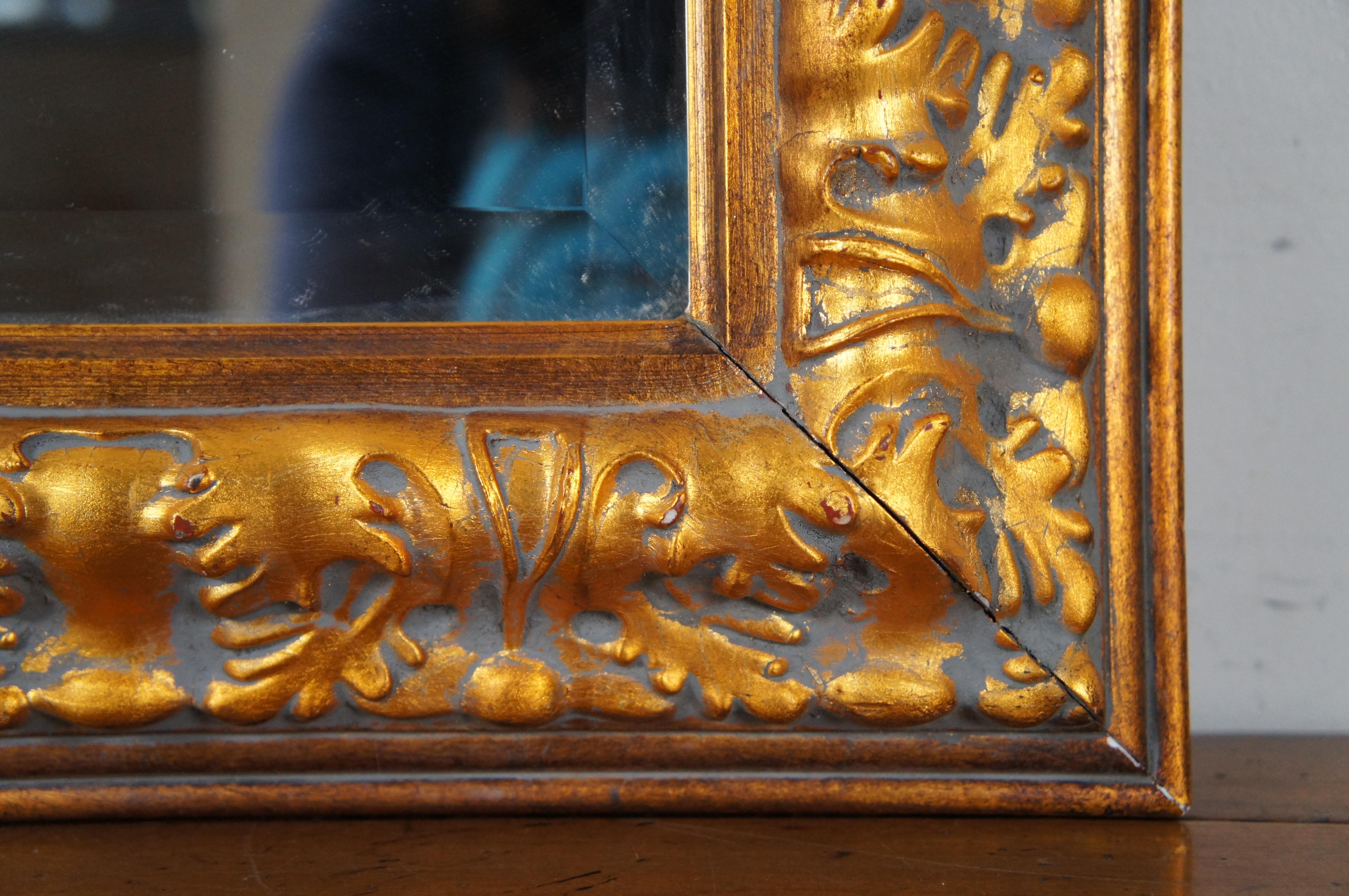 Vintage Rectangular Beveled Gold Gilded Oak Leaves Wall Mirror 26