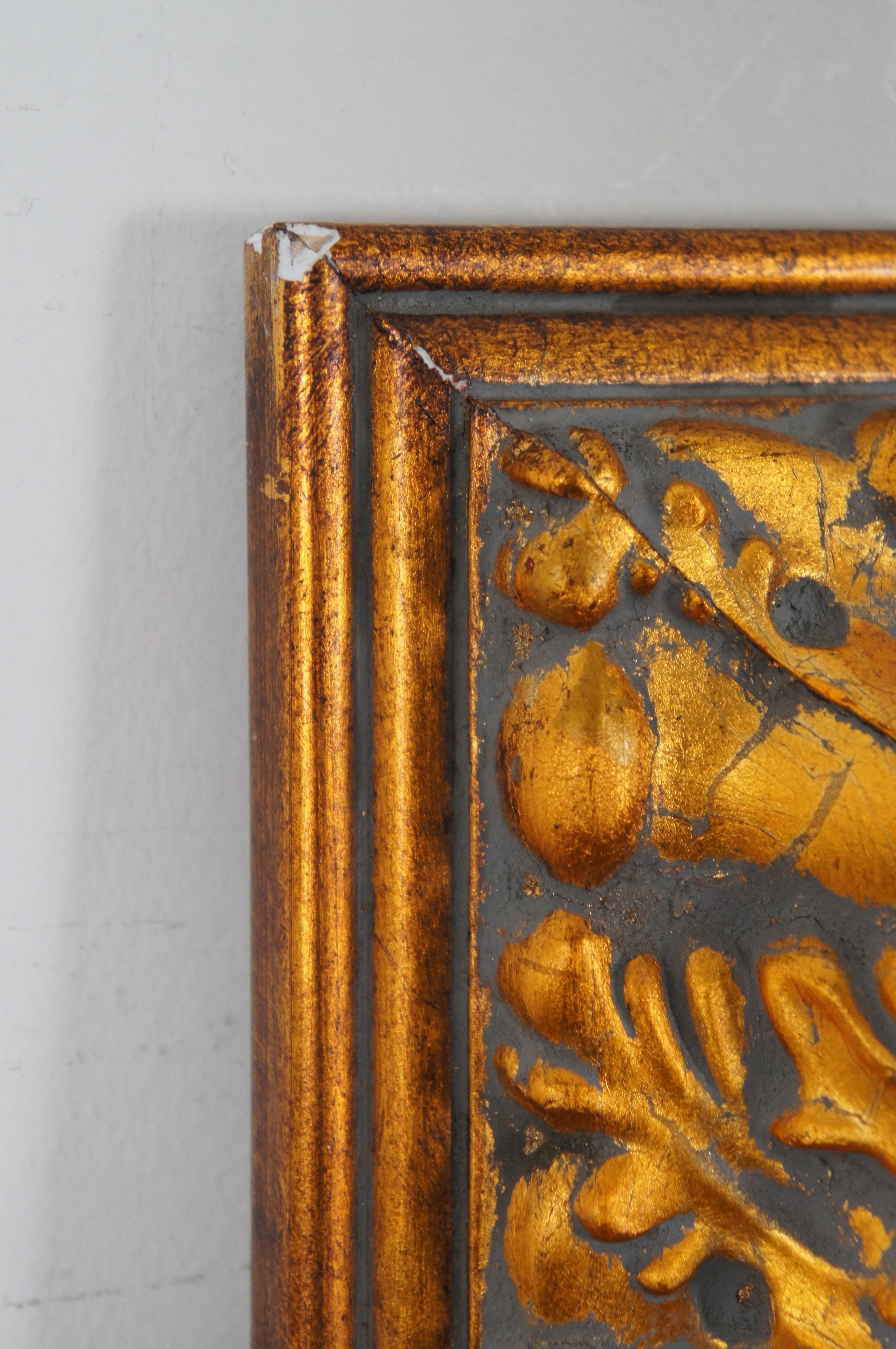 Vintage Rectangular Beveled Gold Gilded Oak Leaves Wall Mirror 26
