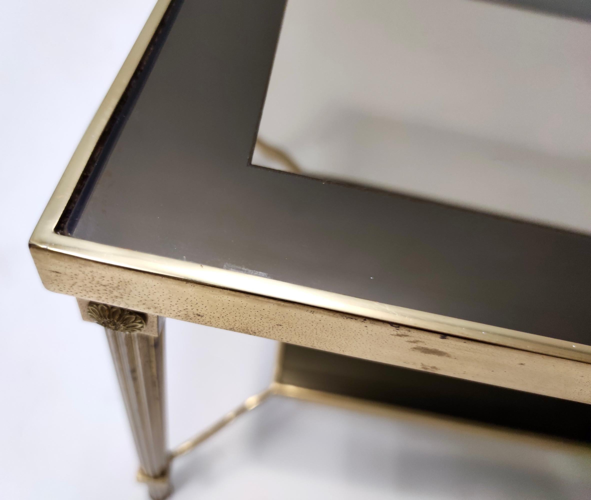Vintage Rectangular Brass Coffee Table with Mirrored Glass Edges, Italy For Sale 3