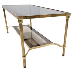 Vintage Rectangular Brass Coffee Table with Mirrored Glass Edges, Italy