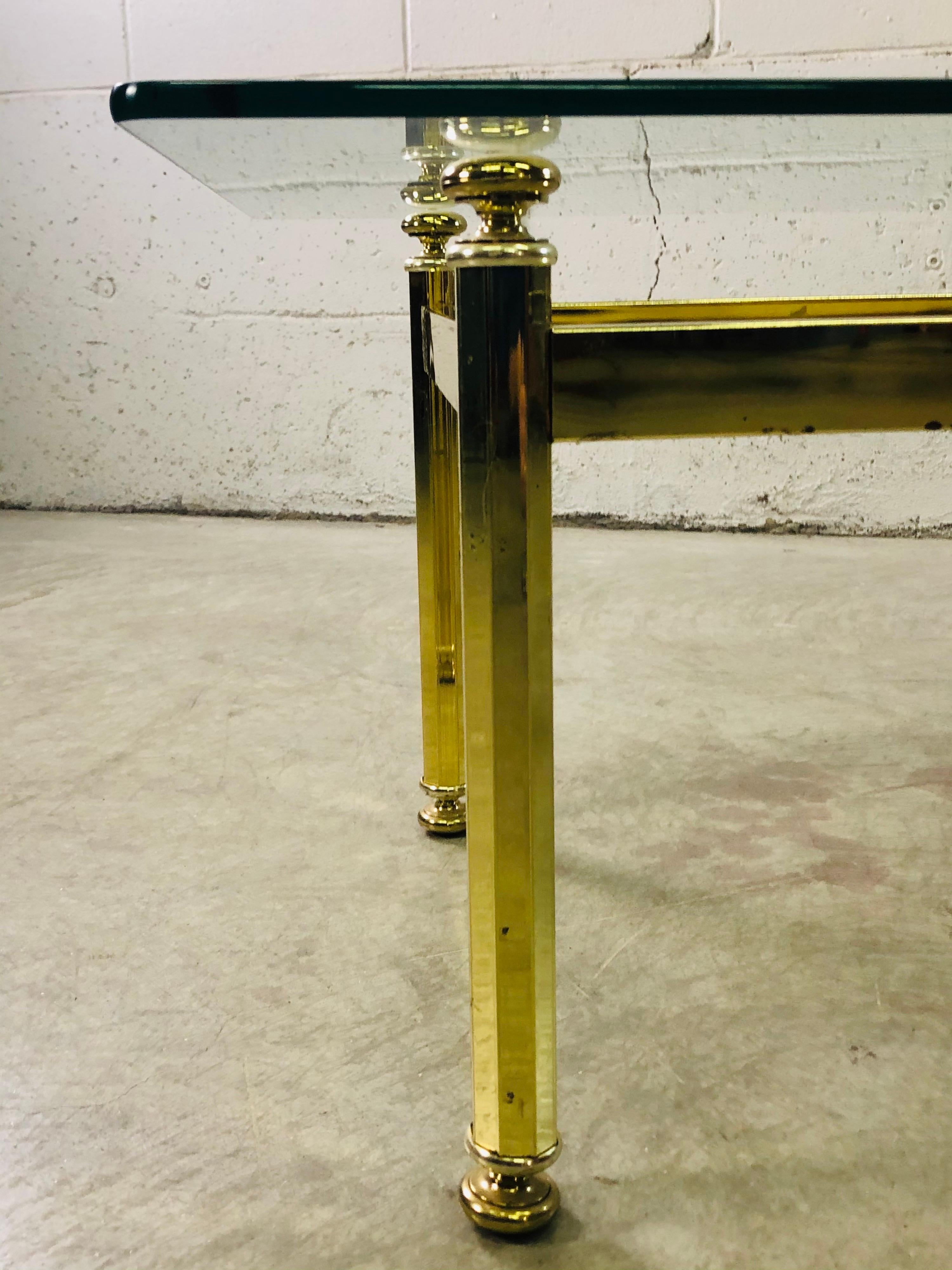 Vintage Rectangular Brass and Glass Top Coffee Table In Good Condition For Sale In Amherst, NH