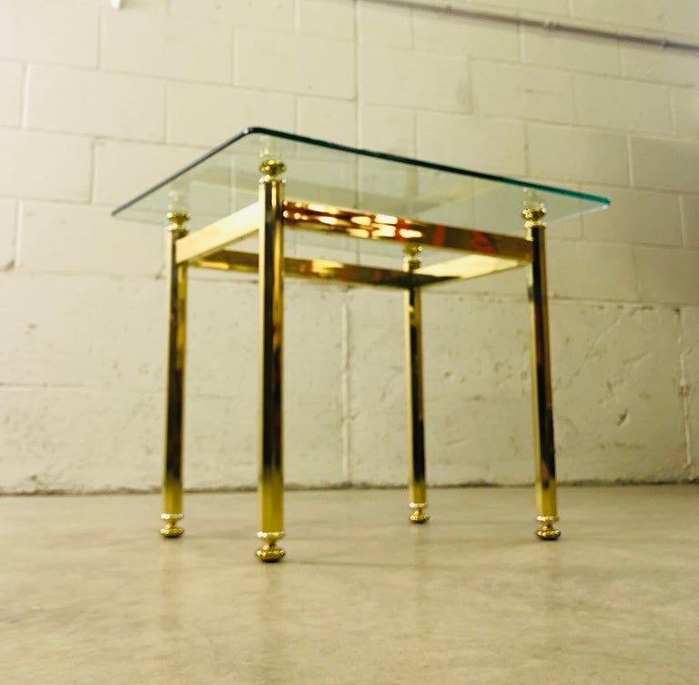 Vintage Rectangular Brass and Glass Top Side Table For Sale at 1stDibs