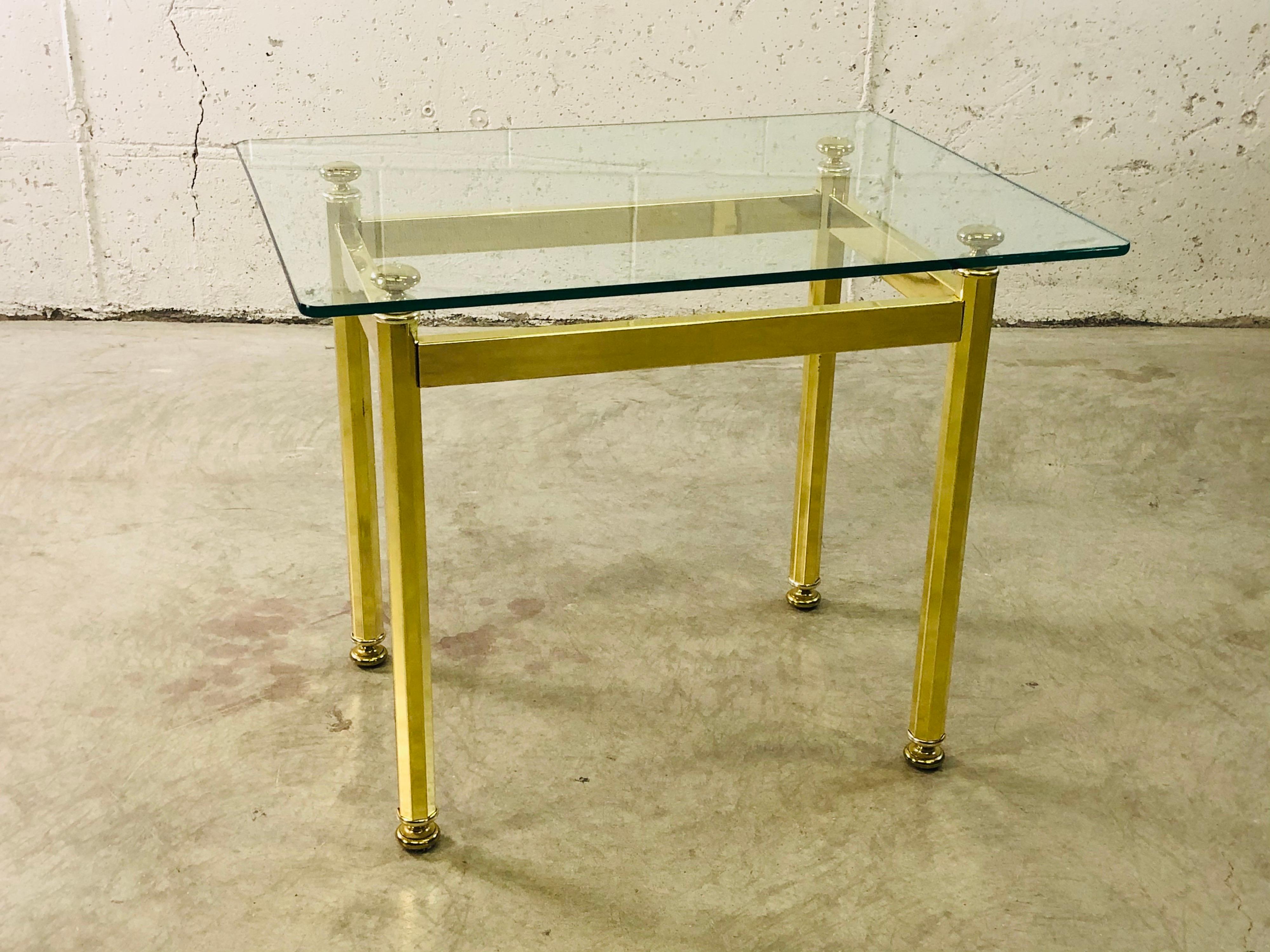 Mid-Century Modern Vintage Rectangular Brass and Glass Top Side Table For Sale
