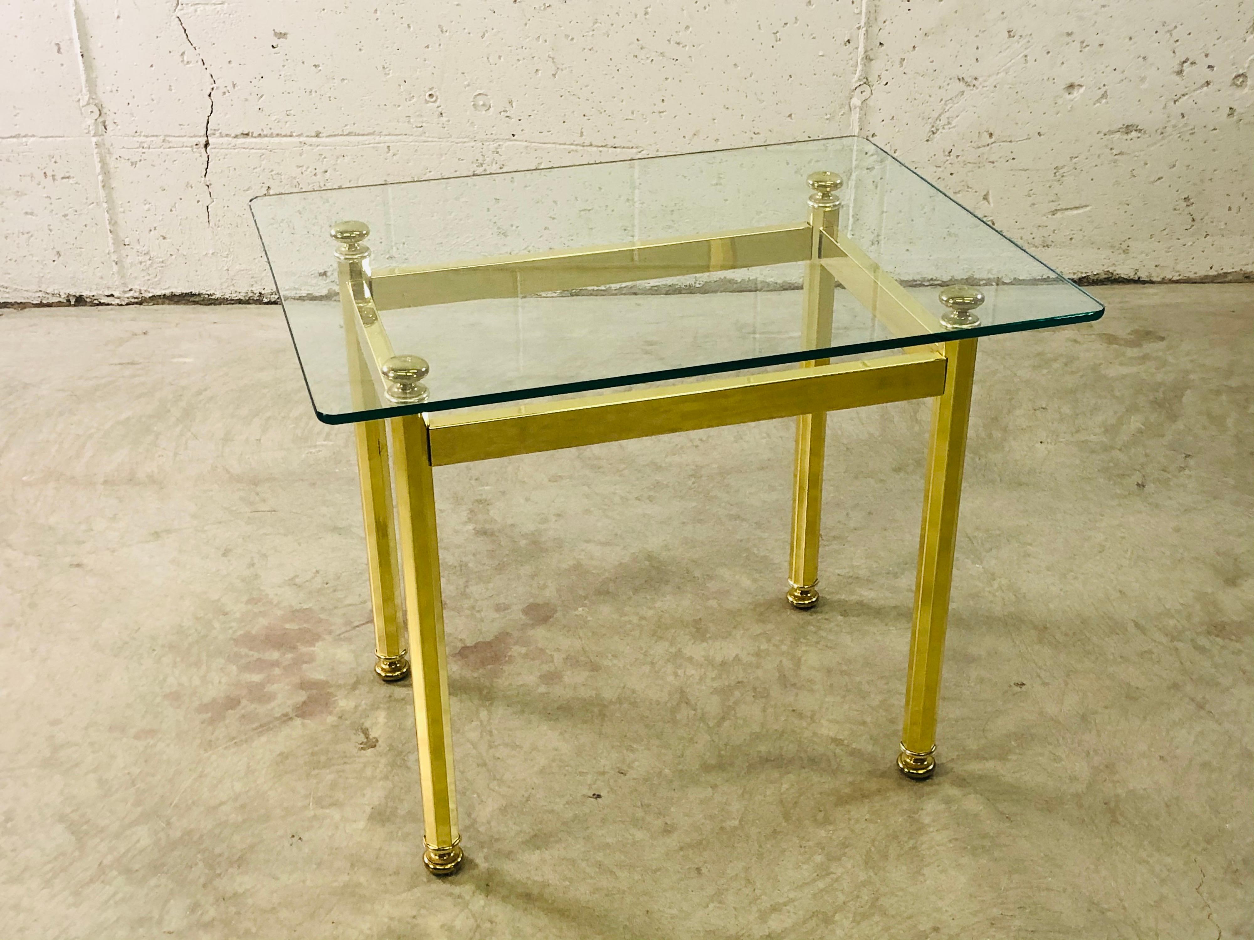 Vintage Rectangular Brass and Glass Top Side Table In Good Condition For Sale In Amherst, NH