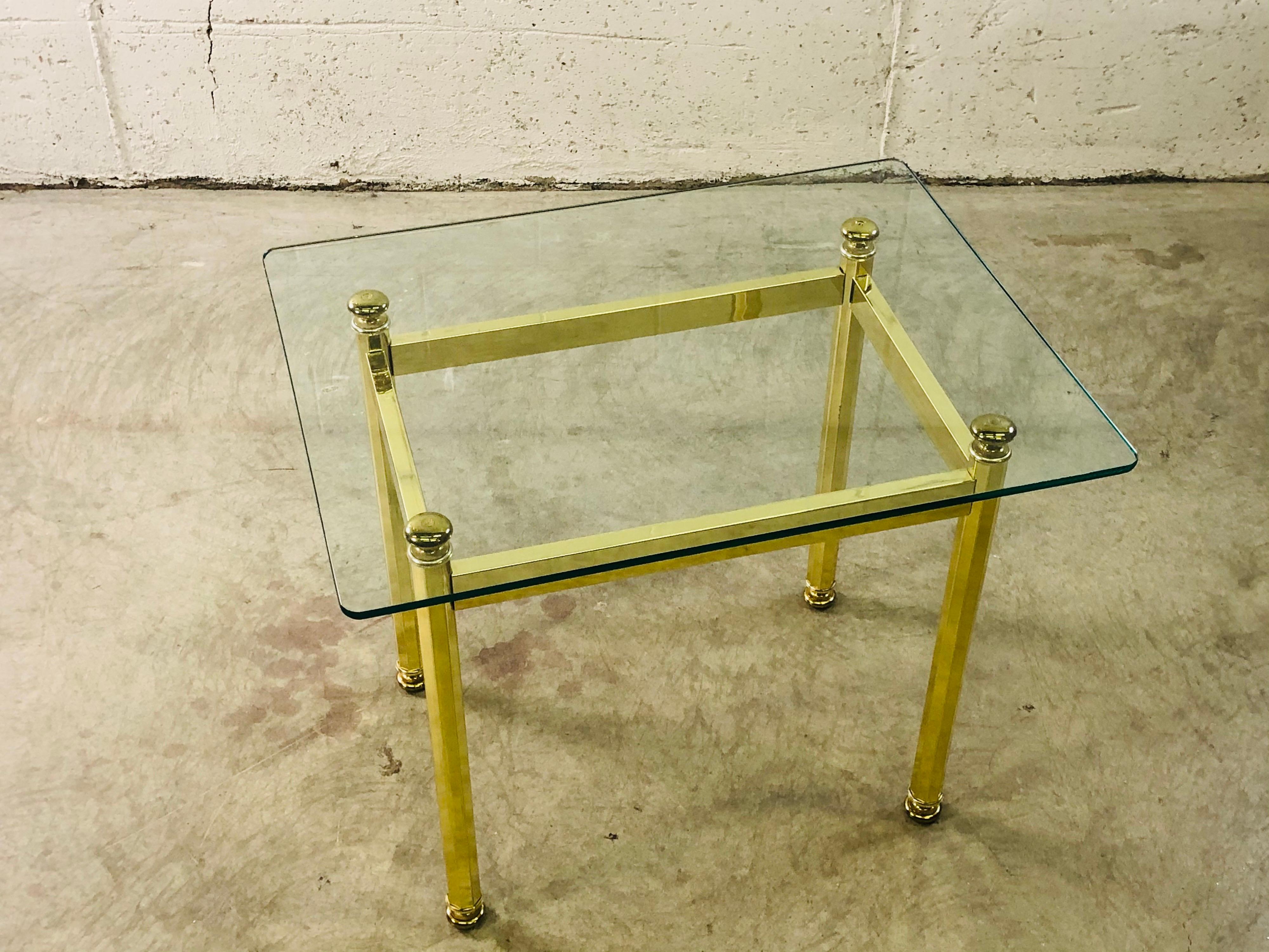 20th Century Vintage Rectangular Brass and Glass Top Side Table For Sale