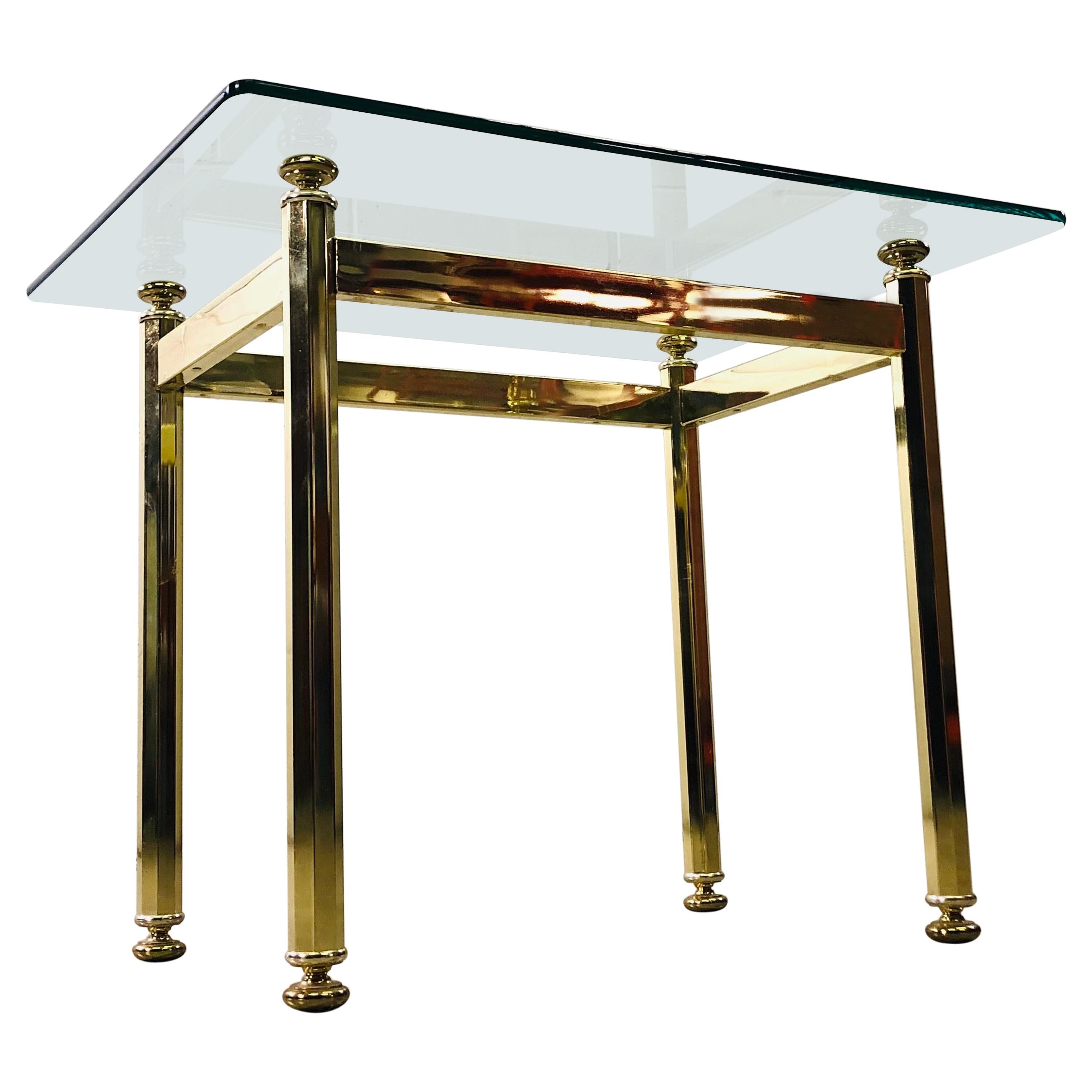 Vintage Rectangular Brass and Glass Top Side Table For Sale