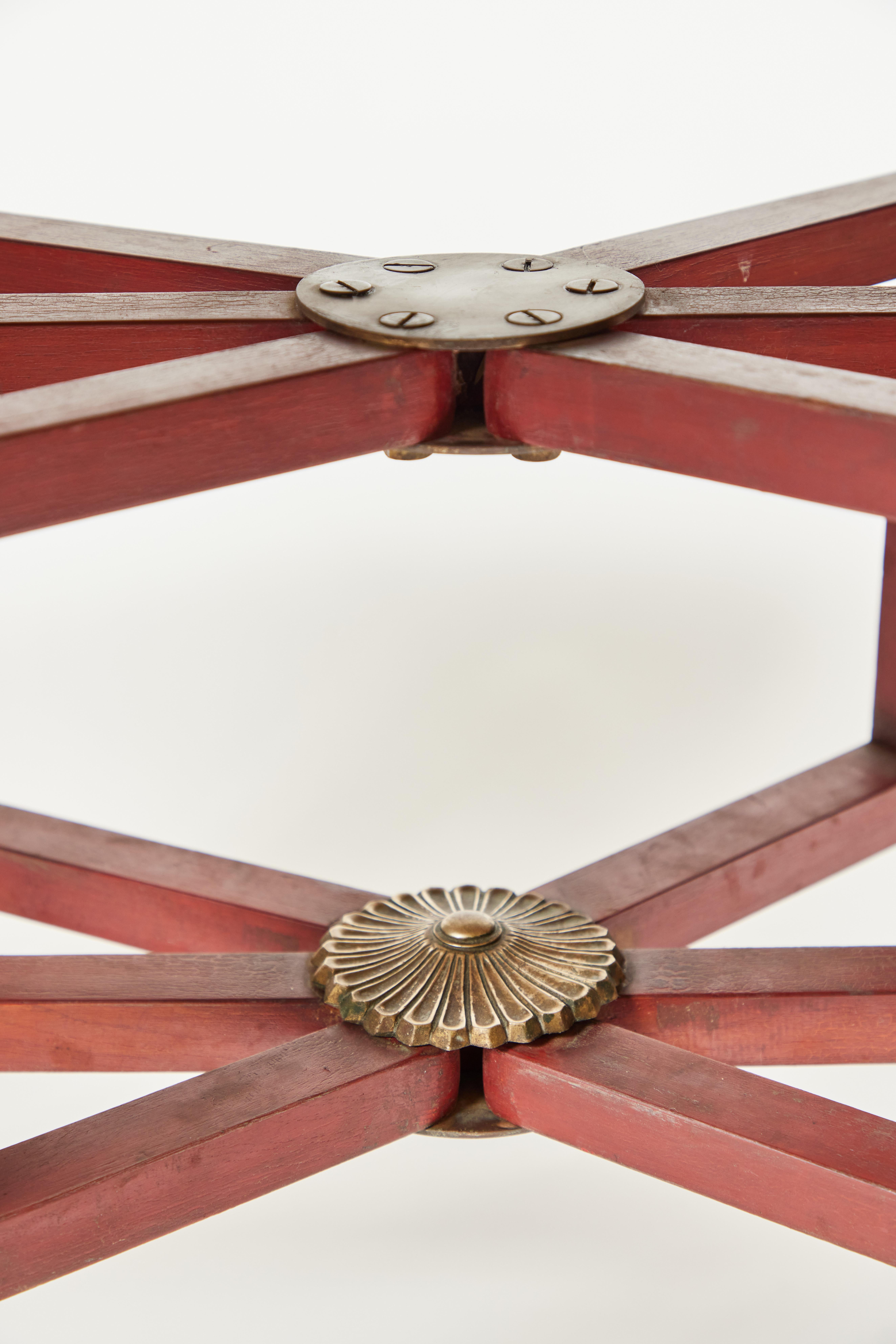 Vintage Rectangular Brass Tray Table with Red Folding Base 4