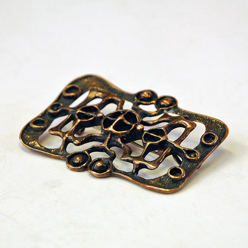 Patinated Vintage Rectangular Bronze Brooch by Uni David-Andersen for D.a. Norway 1960s For Sale