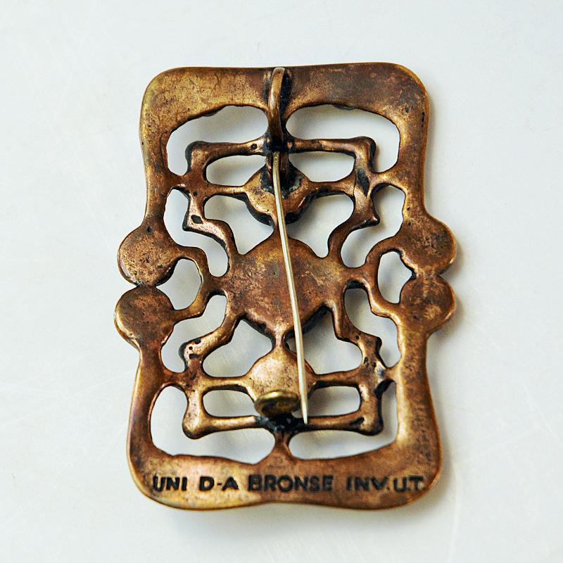 Rechteckige Vintage-Brosche aus Bronze von Uni David-Andersen für D.A. Norwegen 1960er Jahre (Mitte des 20. Jahrhunderts) im Angebot